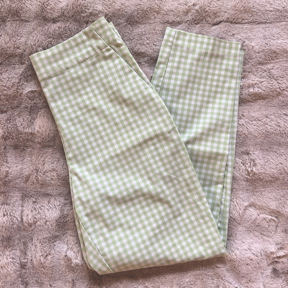 Green and white checkered pants